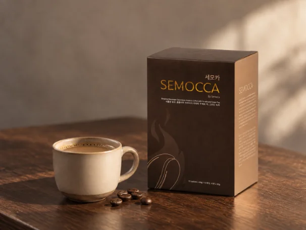 SEMOCCA 盒装与一杯咖啡